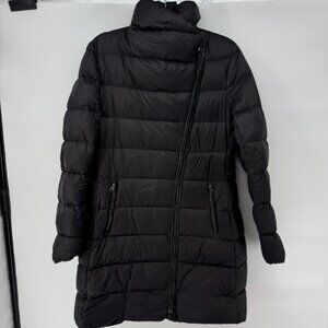 Mackage Women’s Down Coat Black Asymmetrical Zip Puffer Jacket Size L Goose Down